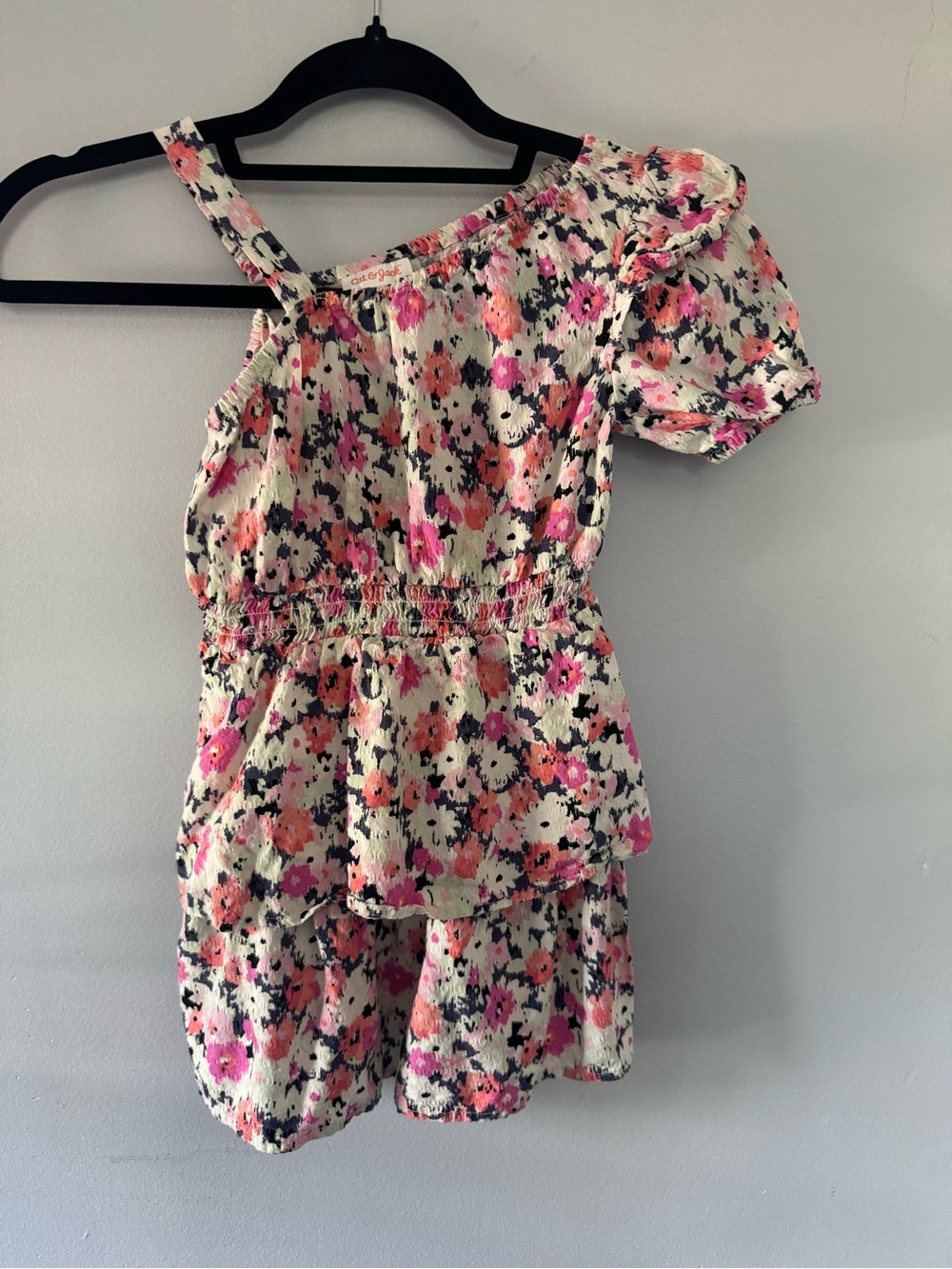 Cat & Jack Girls Floral Tiered Dress Size XS 4/5 Flutter Sleeve Summer Casual